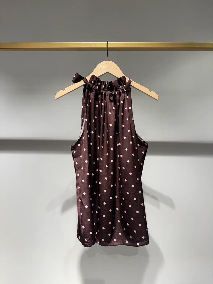 Elisabeth Satin Polka-Dot Printed Top - Plum & Blush dots
