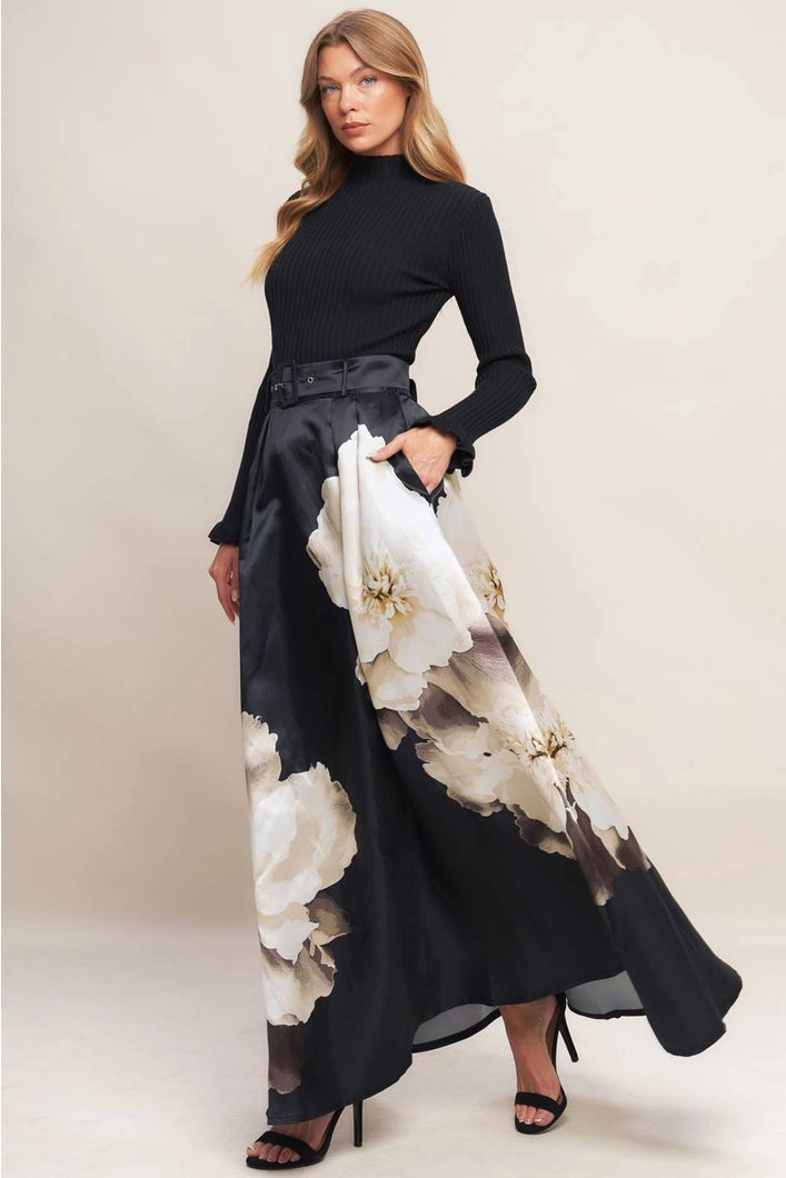 Eugenie Printed Woven Maxi Skirt | Black floral