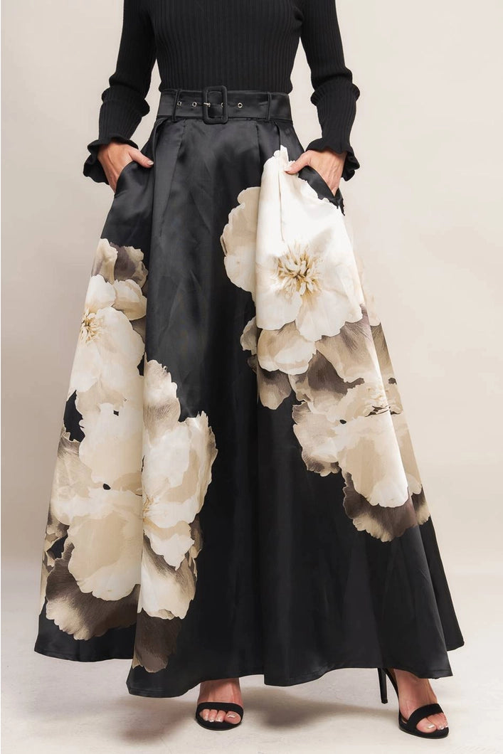 Eugenie Printed Woven Maxi Skirt | Black floral