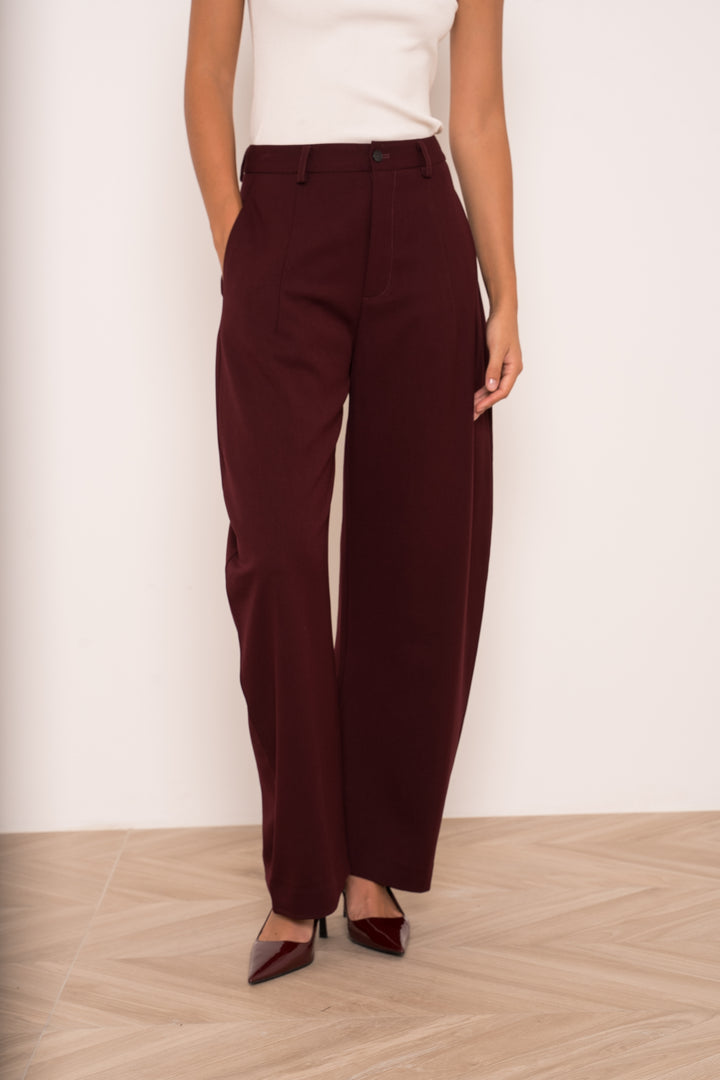 The Carmen Tailored Barrel Leg Trousers in Navy Blue - Plum