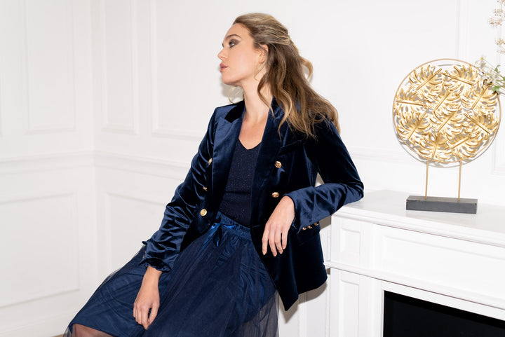 Octavia Velvet Blazer - Navy Blue