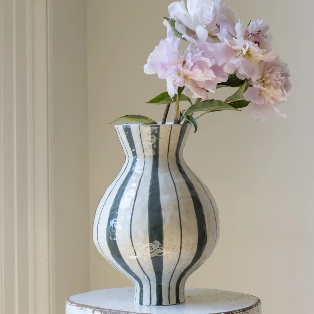 Fluted Neck Vase Green Stripe