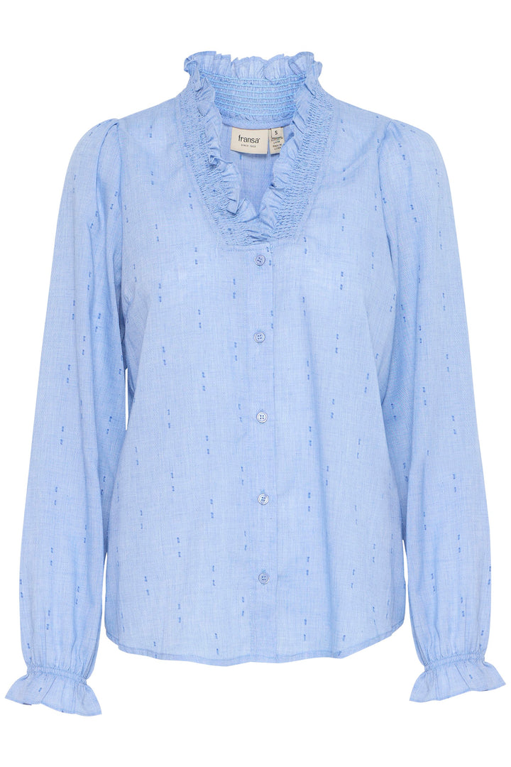 Fransa Bluebell long sleeved Shirt | Blue | White