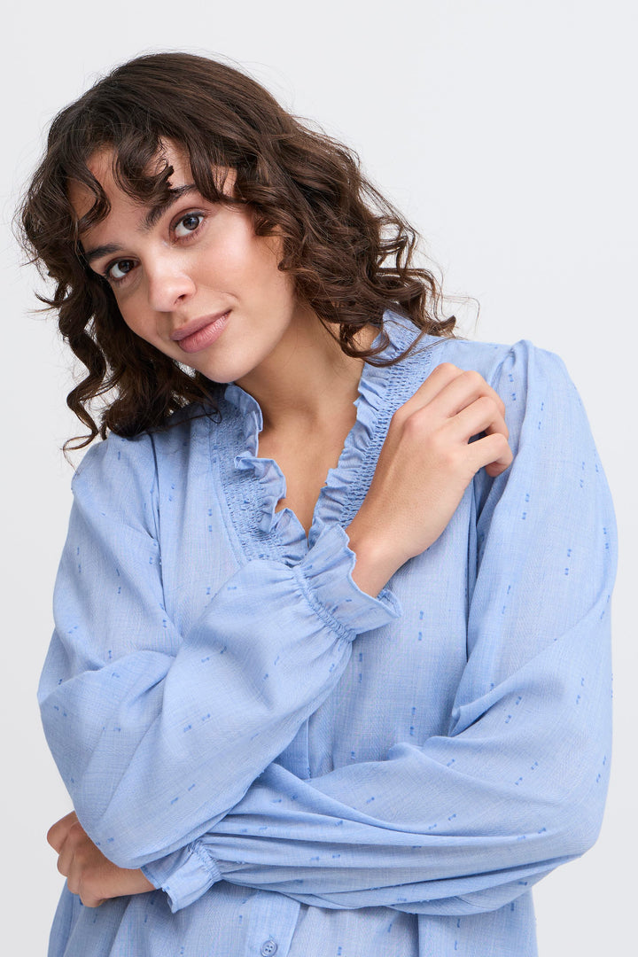 Fransa Bluebell long sleeved Shirt | Blue | White