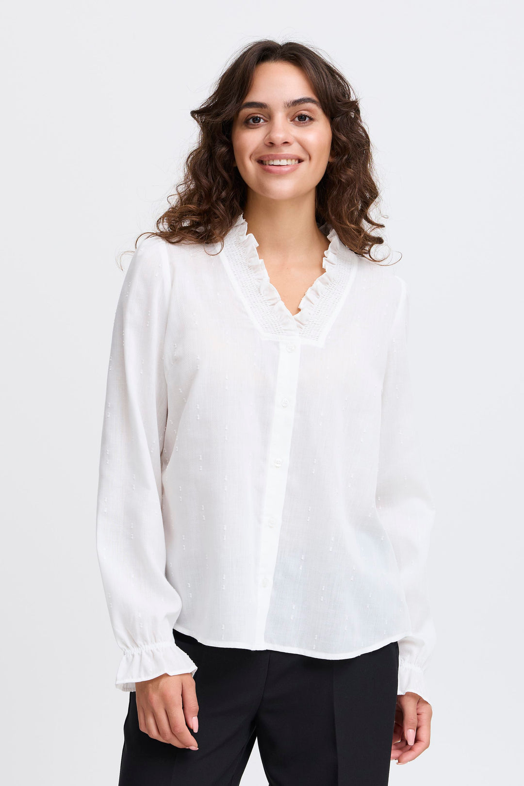 Fransa Bluebell long sleeved Shirt | Blue | White