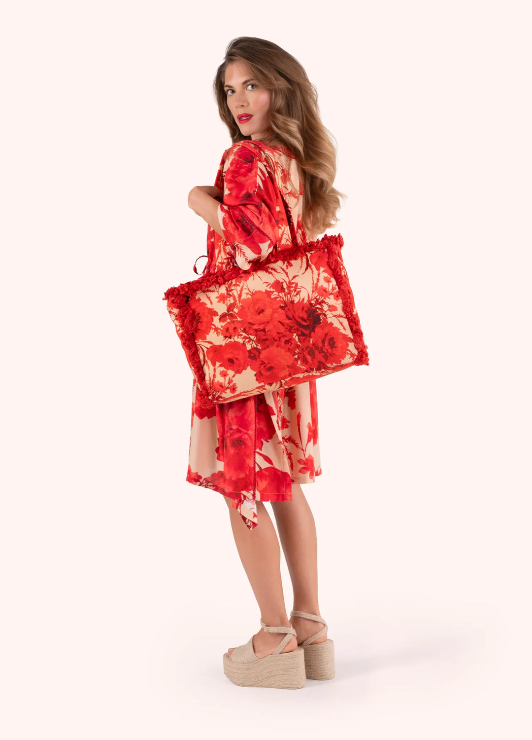 Fringed Box Tote - Rouge Blooms