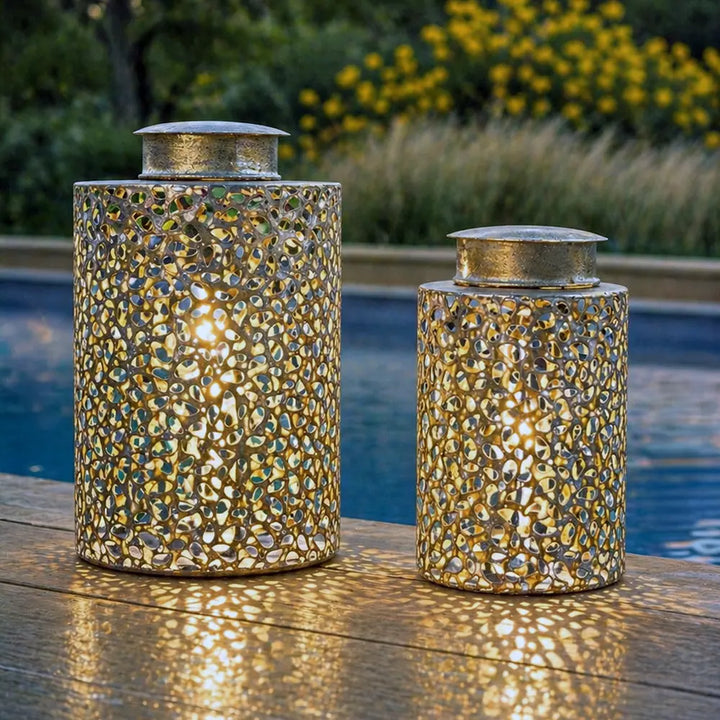 Solar LED Lantern Antique Gold - Medium