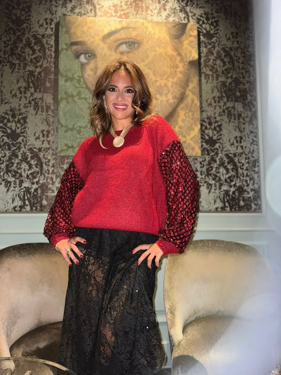 Henrietta Round neck sweater with  sequins sleeve