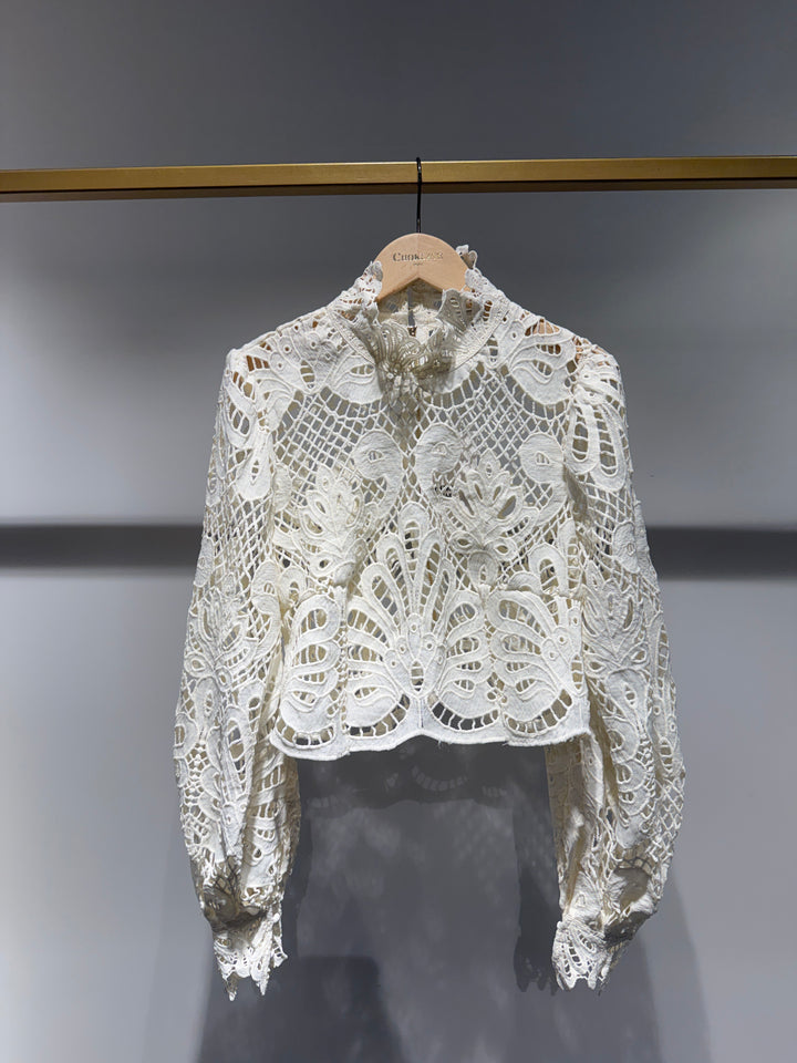 The Janette Lace Bomber Jacket - Black - Ecru