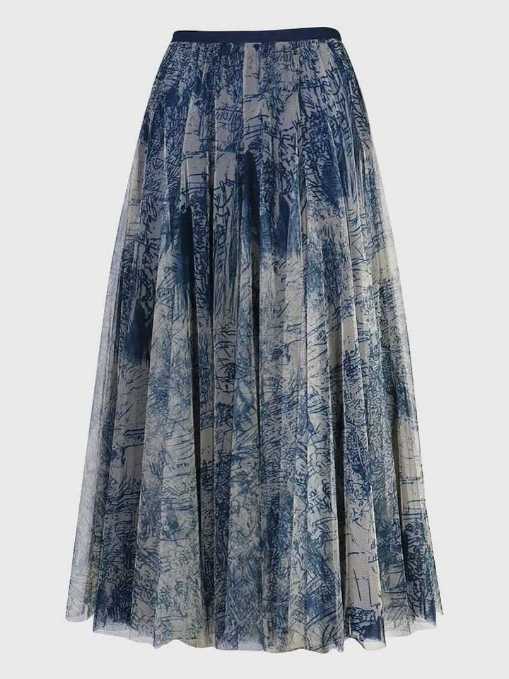 Choklate Paris Navy Blue Tulle Skirt - Romantic Print, Ethical Fashion