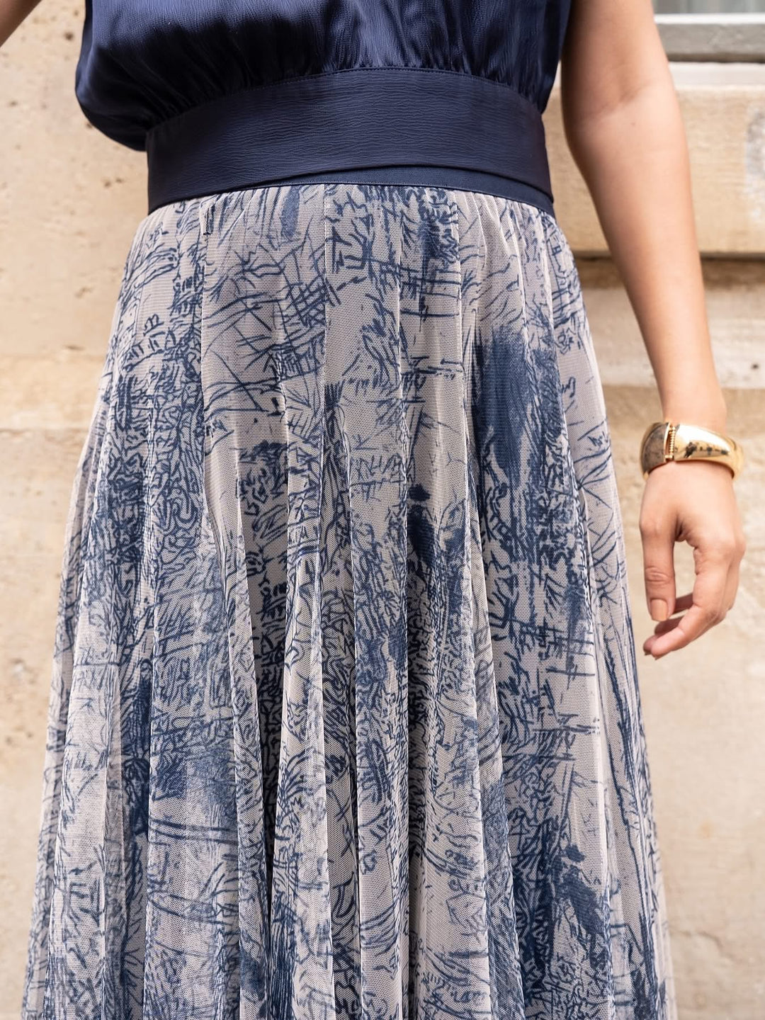 Choklate Paris Navy Blue Tulle Skirt - Romantic Print, Ethical Fashion