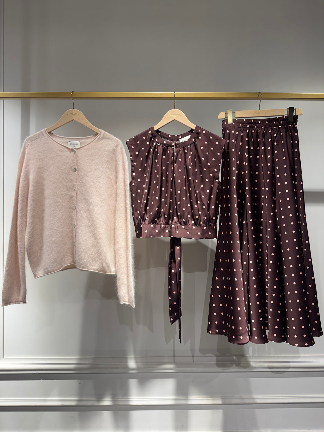 Elisabeth Satin Polka-Dot Printed Top - Plum & Blush dots