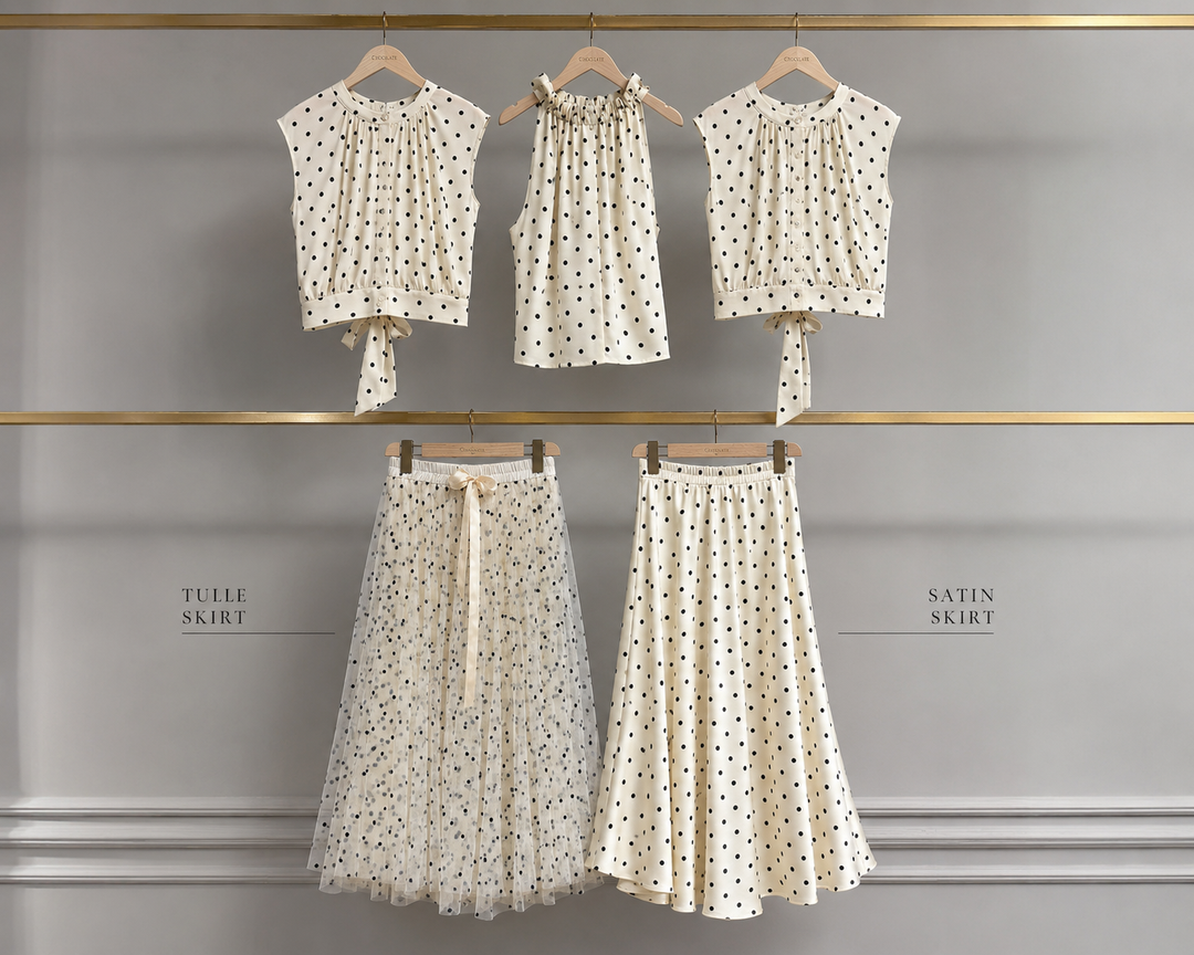 Elisabeth Satin Polka-Dot Printed Top - Ecru & Black Dots