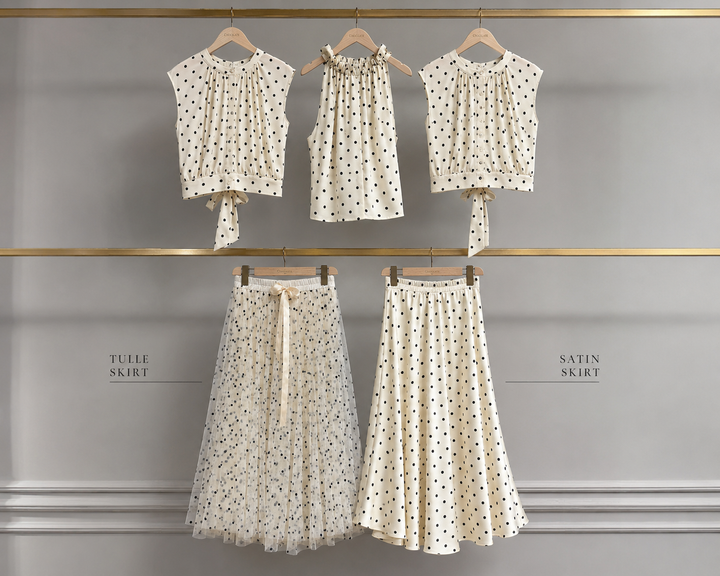 Elisabeth Satin Polka-Dot Printed Top - Ecru & Black Dots