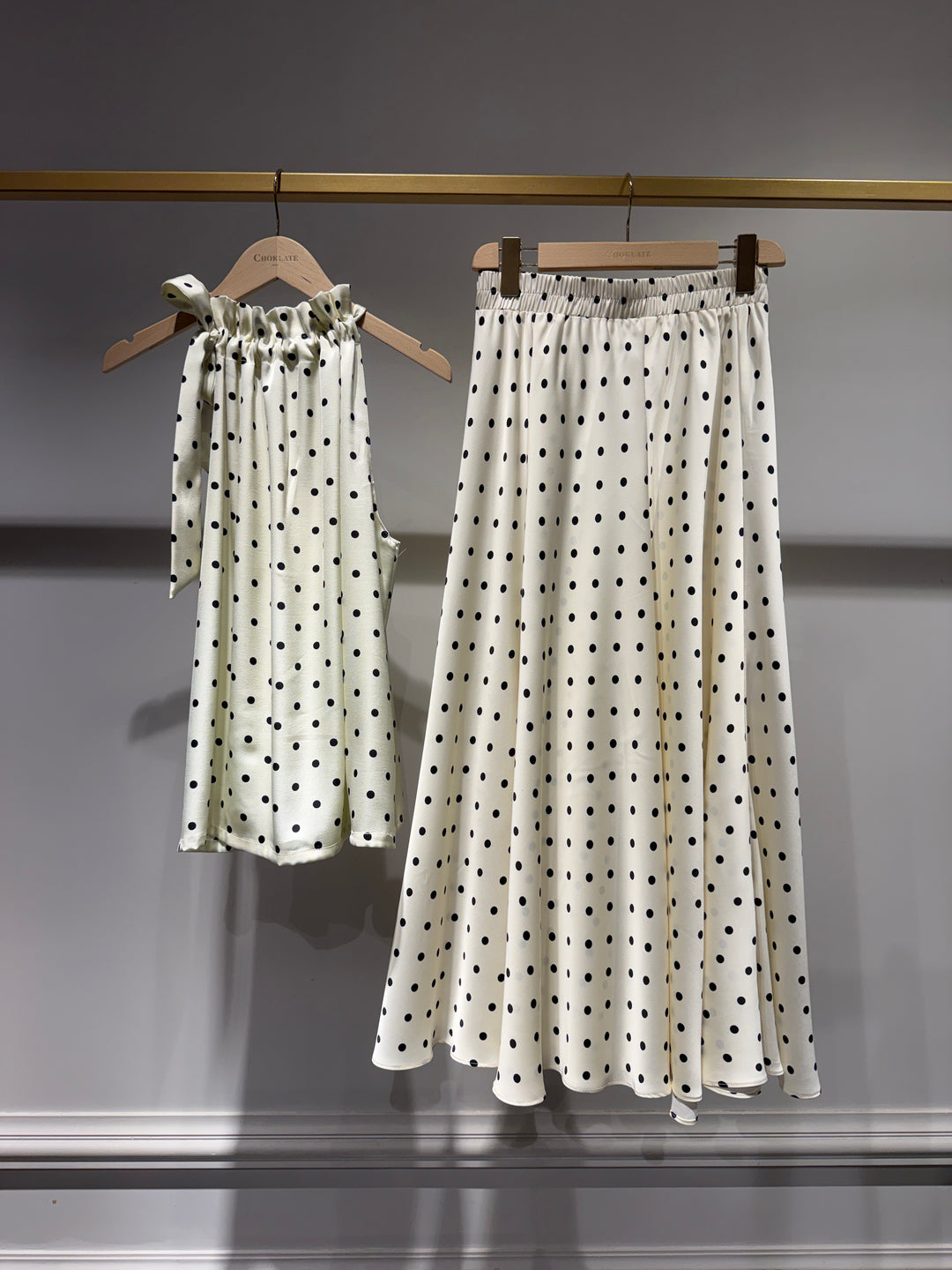 Elisabeth Satin Polka-Dot Printed Top - Ecru & Black Dots