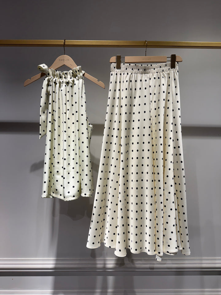 Elisabeth Satin Polka-Dot Printed Top - Ecru & Black Dots