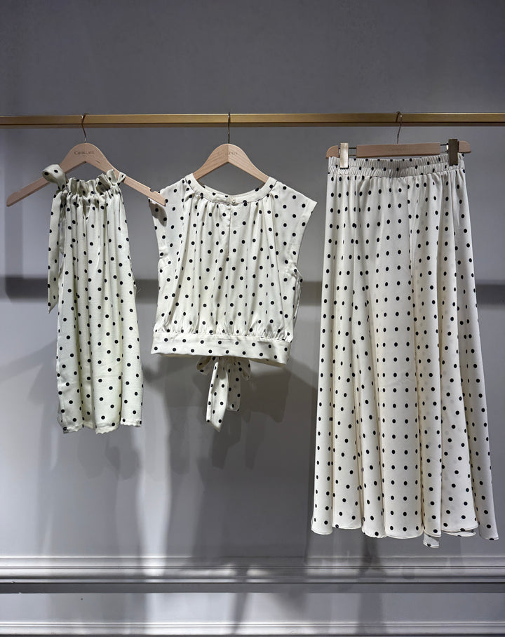 Elisabeth Satin Polka-Dot Printed Top - Ecru & Black Dots