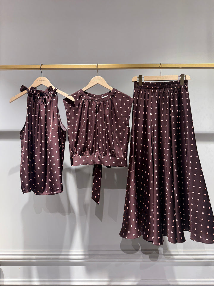 Elisabeth Satin Polka-Dot Printed Top - Plum & Blush dots