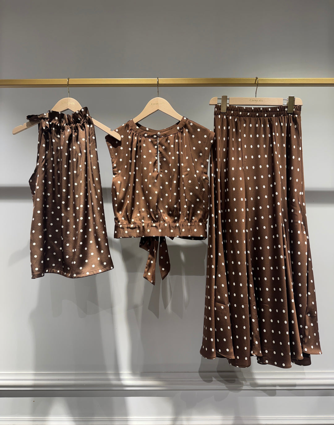 Elisabeth Satin Polka-Dot Printed Top - Brown & Ecru dots