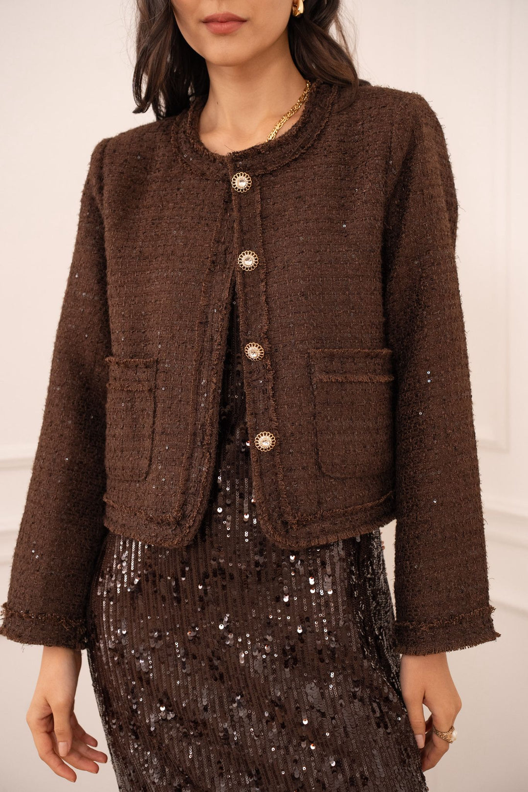 Lola tweed jacket - Chocolate Brown
