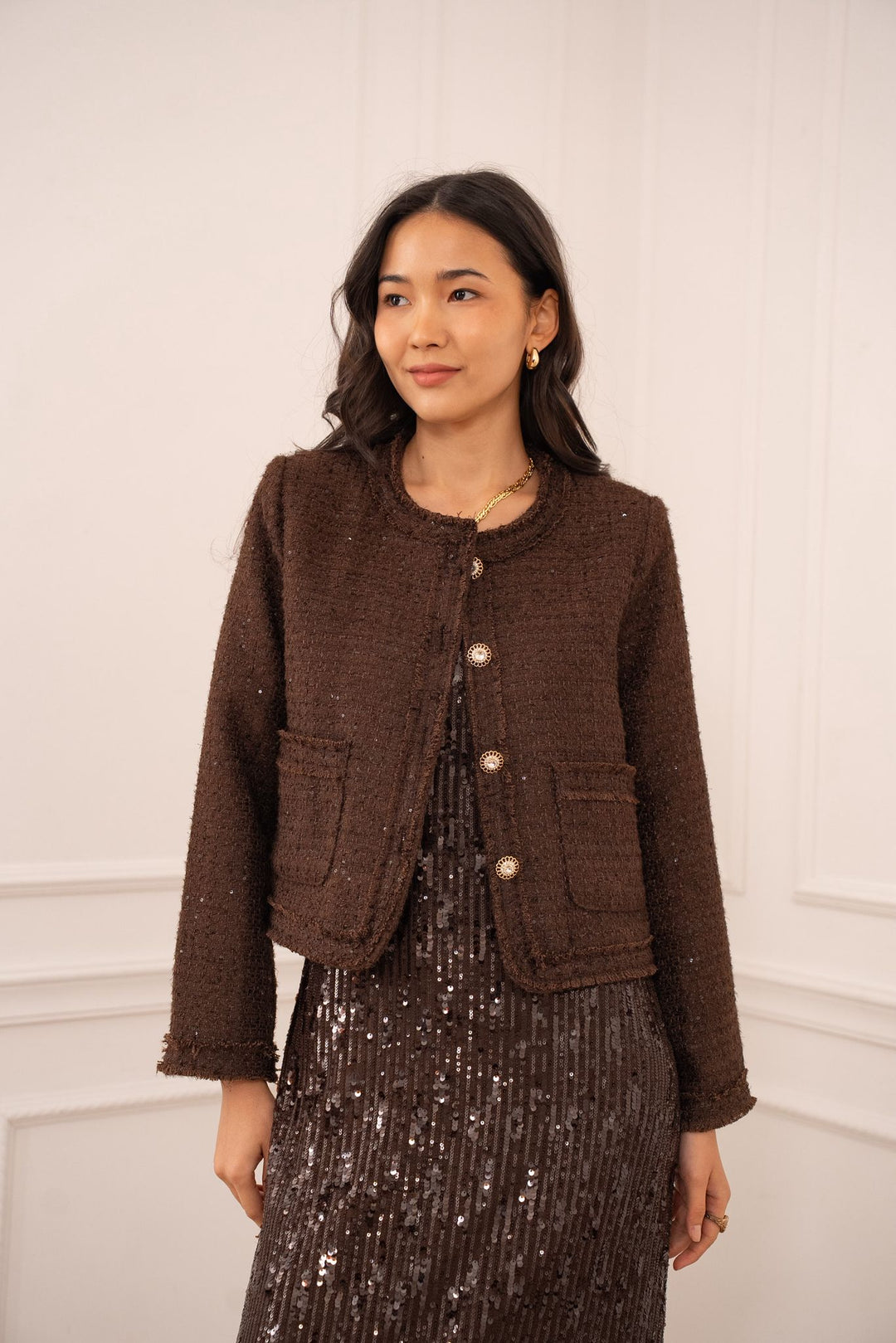 Lola tweed jacket - Chocolate Brown
