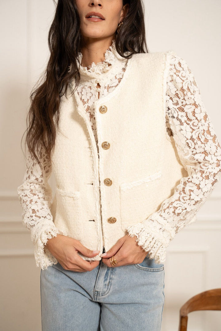 Anya tweed waistcoat - cream
