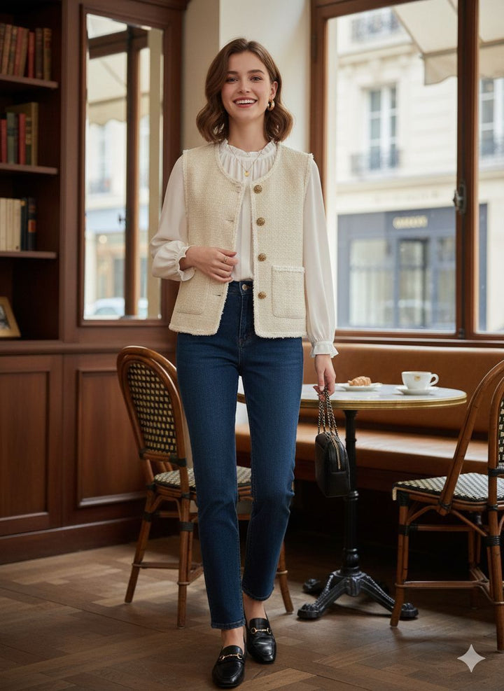 Anya tweed waistcoat - cream