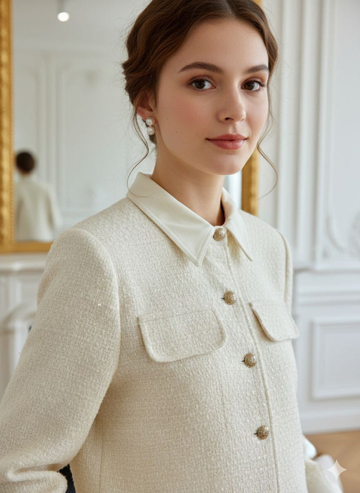 Sofia Tweed & Denim Sequin Jacket - Ecru