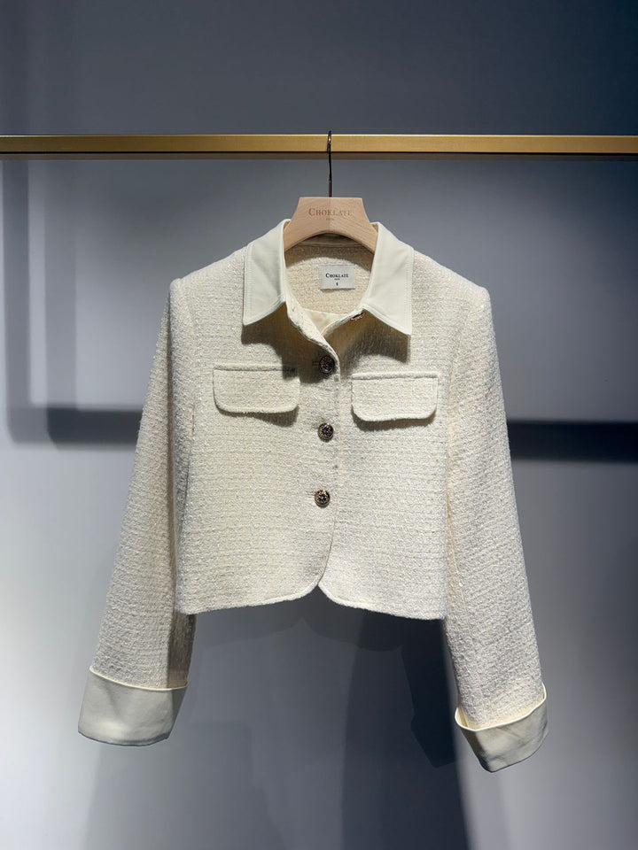 Sofia Tweed & Denim Sequin Jacket - Ecru