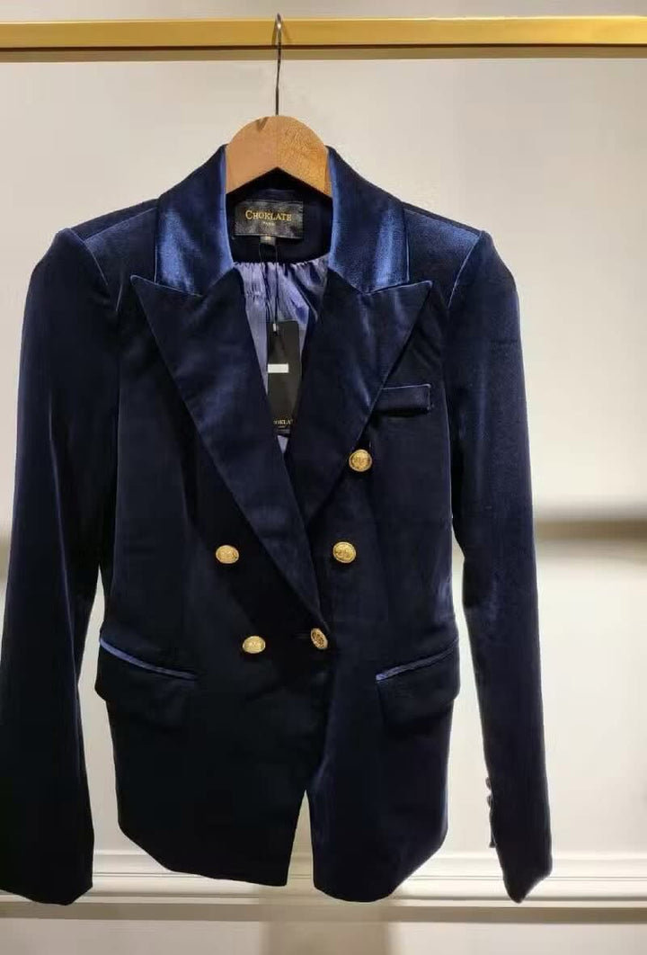 Octavia Velvet Blazer - Navy Blue