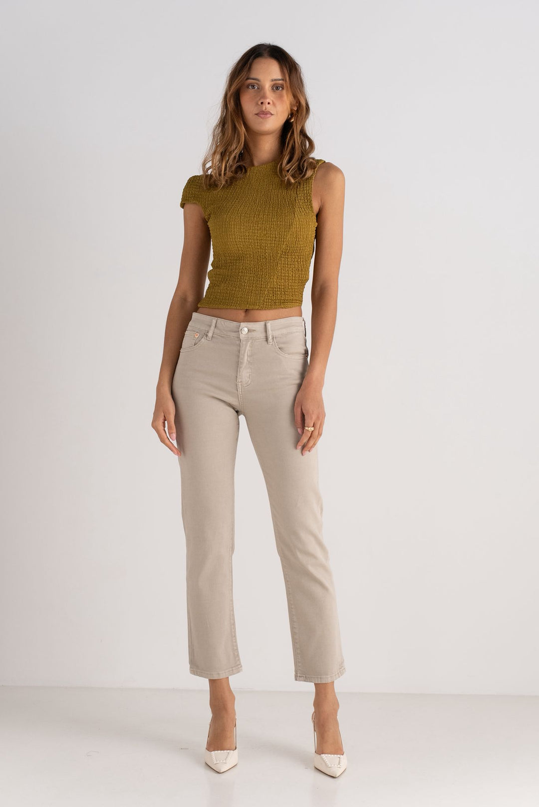 Soft Sand Straight Leg Denim Trousers