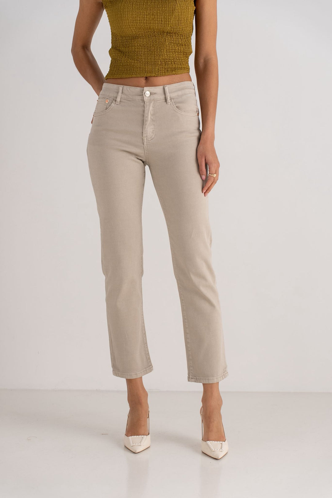 Soft Sand Straight Leg Denim Trousers