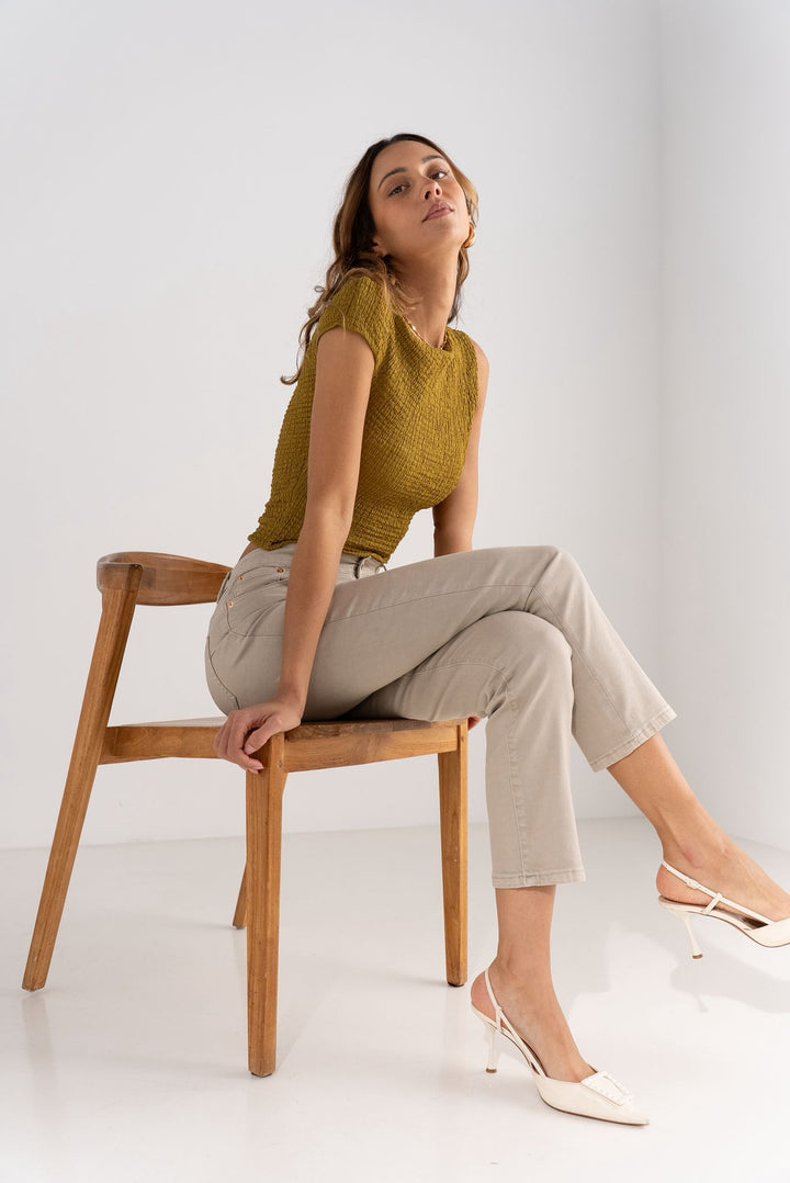 Soft Sand Straight Leg Denim Trousers