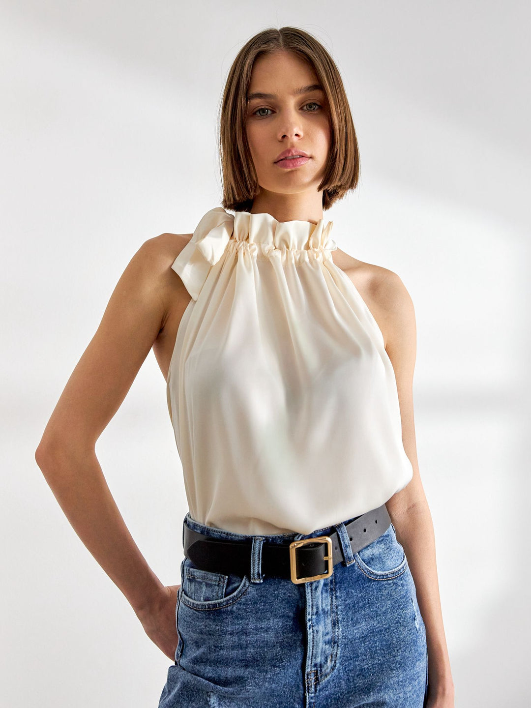 Lori Anne Halter Neck Satin Top
