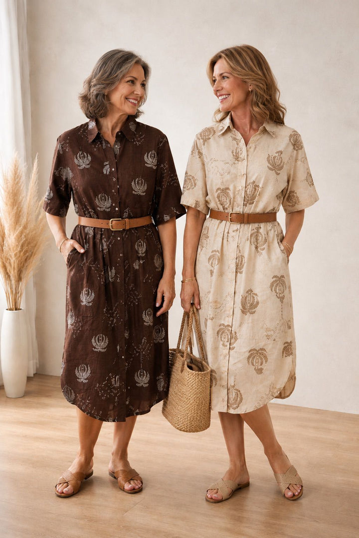 The Elizabeth Dress - Brown - Beige