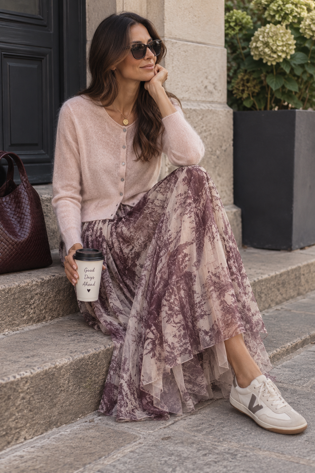 Marble Skinny Fit Tulle Skirt - Burgundy