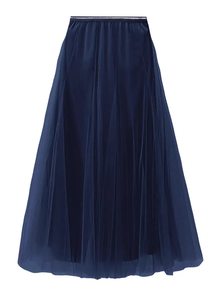 Navy blue tulle skirt on a white background
