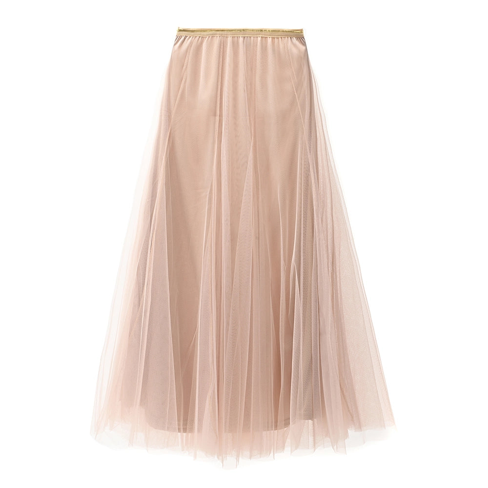 Beige tulle skirt on a white background