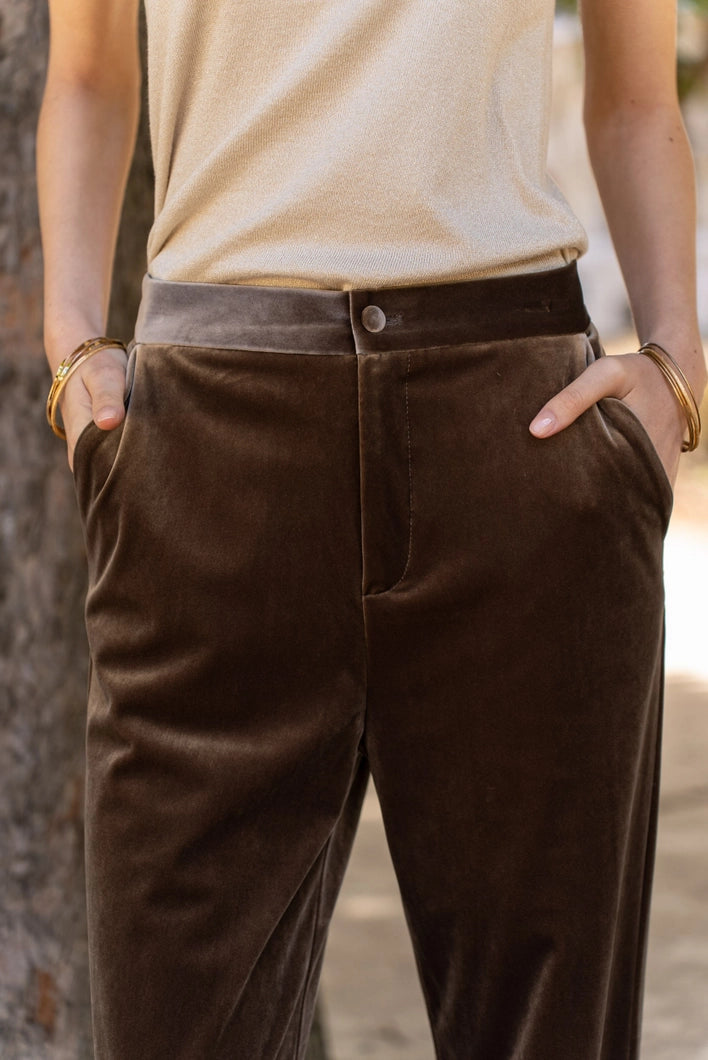 Isadora Velvet Trousers - straight leg - Chocolate Brown