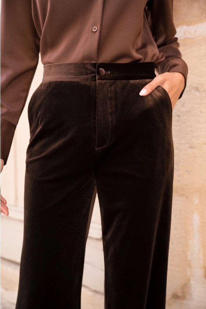 Isadora Velvet Trousers - straight leg - Chocolate Brown