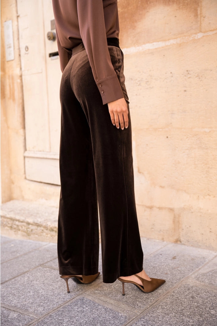 Isadora Velvet Trousers - straight leg - Chocolate Brown