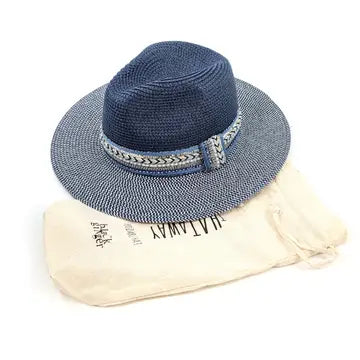 Jewelled Band Panama Foldable Hat  - Navy Blue