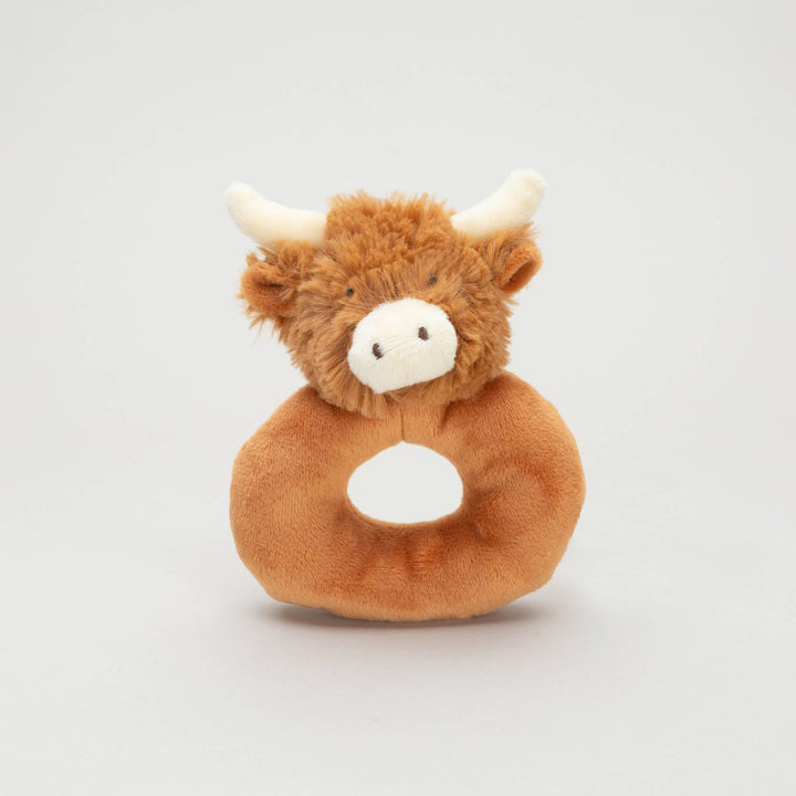 Highland Brown Cow Baby Plush Rattle - 10CM