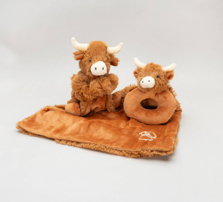 Highland Brown Cow Baby Plush Rattle - 10CM