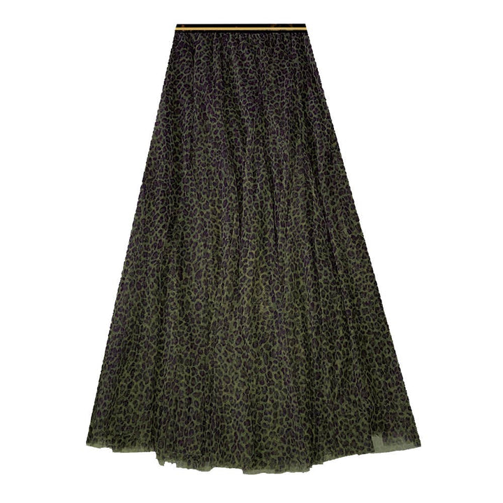 Last True Angel Leopard Print Tulle Layer Skirt - Olive/Black - Monica Luz