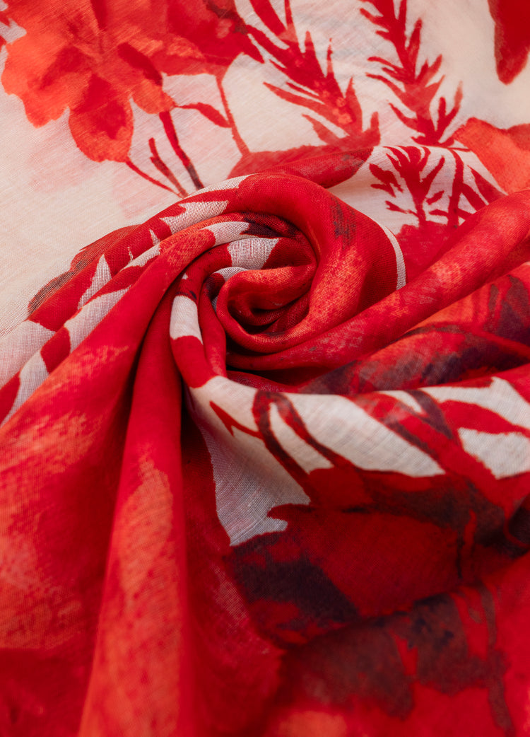 Red floral patterned fabric