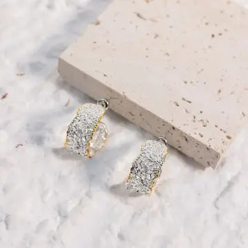 Mesh Inset Two Tone Hoop Earrings Silver/Gold