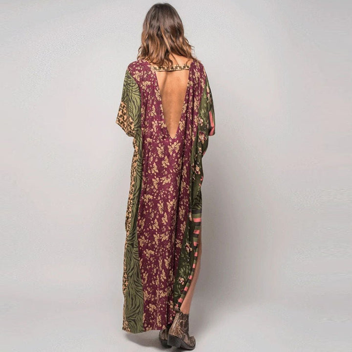 NEW - Patchwork Floral & Geometric Print Maxi Dress in Green - Monica Luz