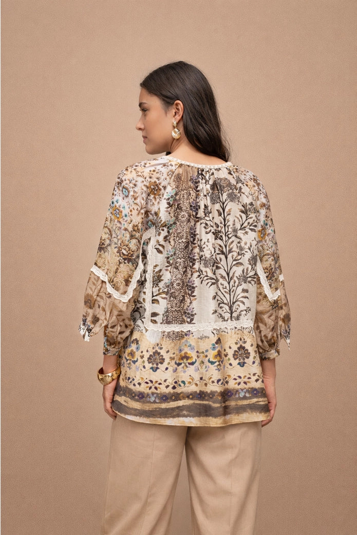 Nora Printed Blouse - Beige mix
