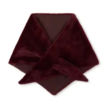 A folded dark burgundy velvet scarf or neck wrap on a plain white background.